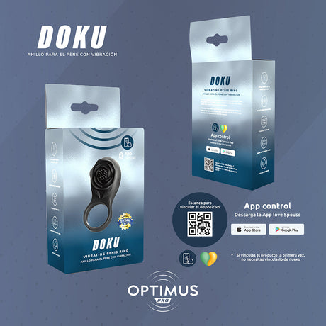 Camtoyz Vibrating Ring With App Doku packaging showcasing app control features for enhanced experiences.