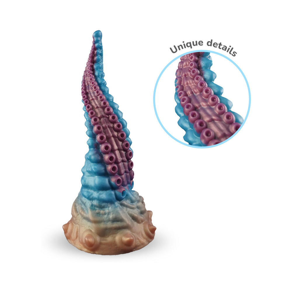Camtoyz Fantasy Dildo Vortex with unique tentacle design and vibrant colors of blue, red, and gold.