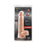 Camtoyz Ultra Realistic Dildo Sagan Large 9 inch in packaging, featuring ultra-realistic design and double-layer construction.