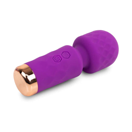 Camtoyz Majestic Aselia Mini Wand Vibrator in purple with ergonomic design and soft-touch silicone surface.