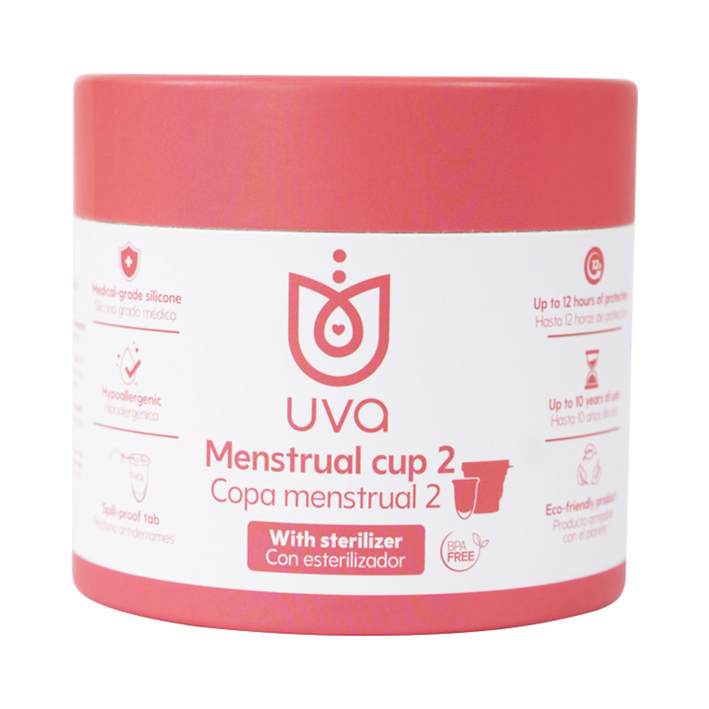 Uva Cup A Menstrual Cup Set packaging showcasing its features and eco-friendly design.