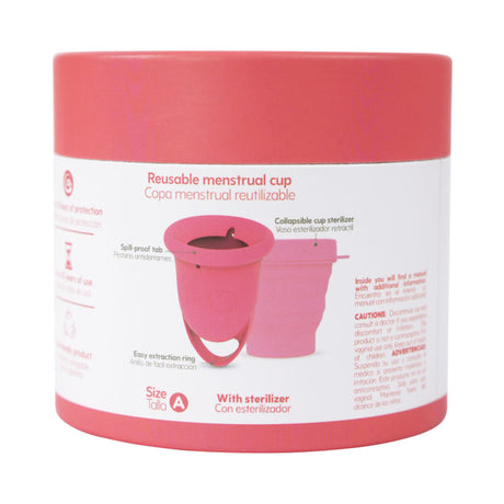 Uva Cup A Menstrual Cup Set with sterilizer and reusable pink cup packaging.
