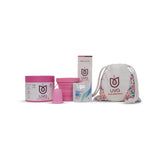 Uva Cup 0 Menstrual Cup Set featuring a pink menstrual cup, storage container, and accessory bag for eco-friendly protection.