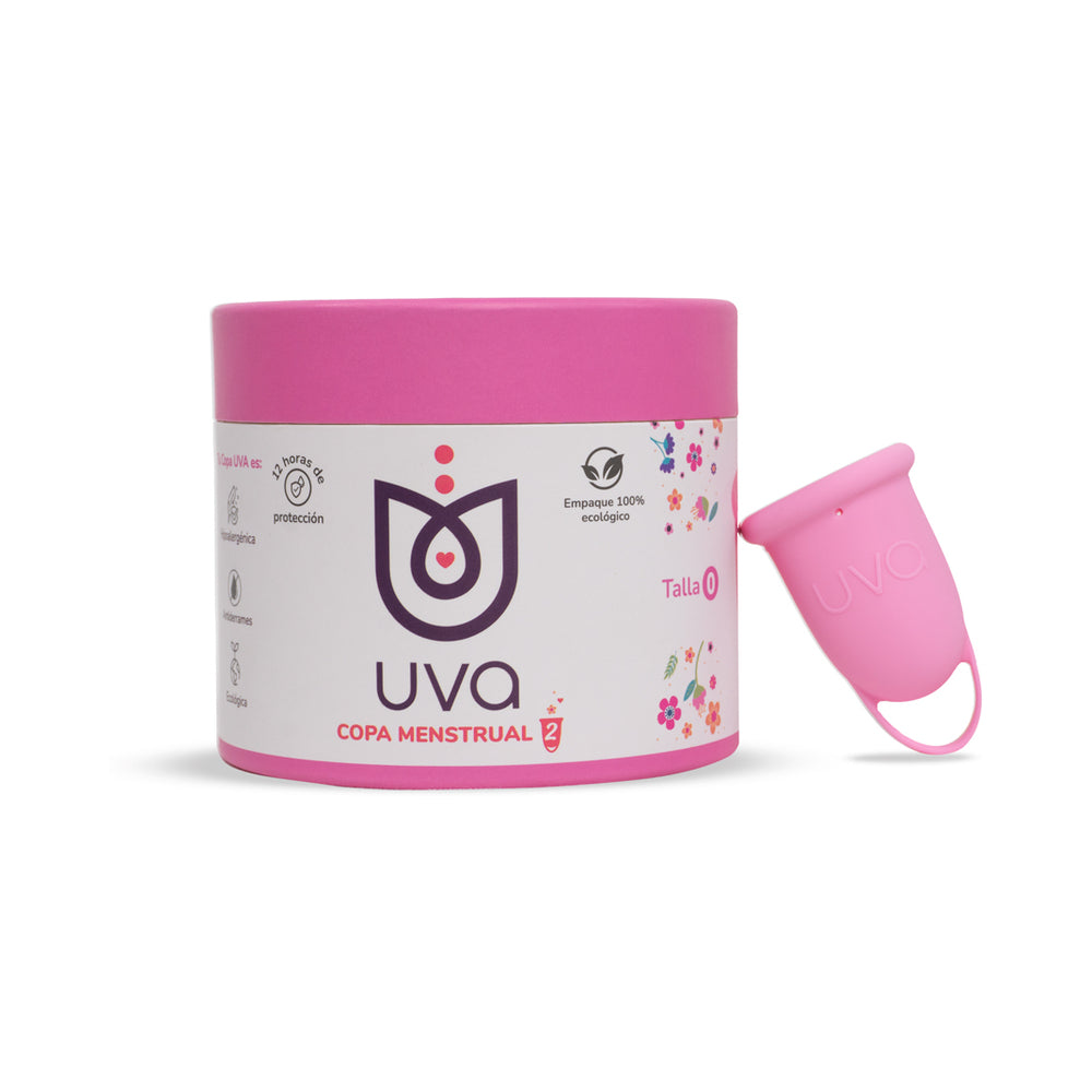 Uva Cup 0 Menstrual Cup Set with pink packaging and menstrual cup, eco-friendly menstrual protection