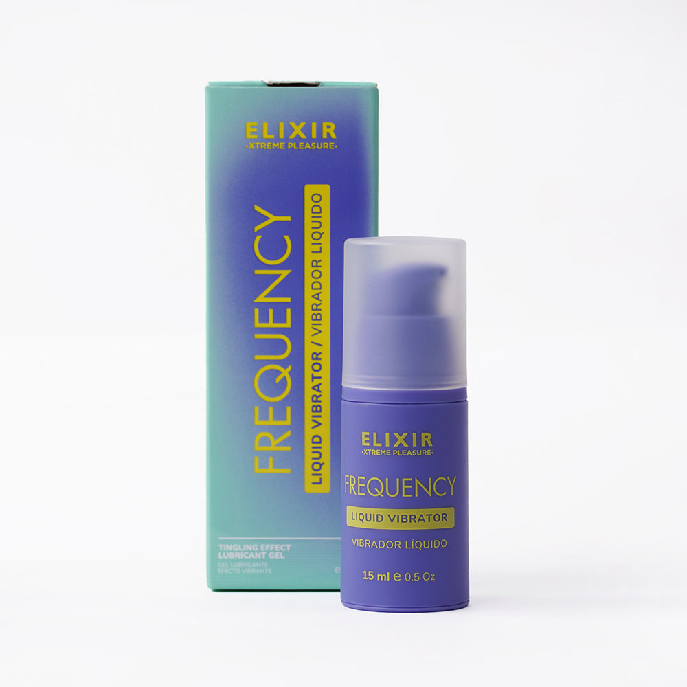Elixir Frequency Liquid Vibrator 0.5 Oz in packaging showcasing the innovative intimate arousal gel for enhanced sensitivity.