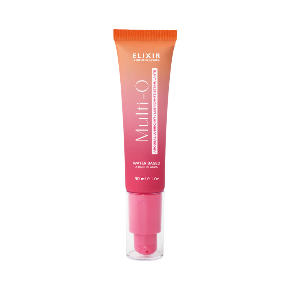 Elixir Multi O Arousal Intimate Gel 1 Oz in a tube with a smooth applicator for enhanced intimacy.