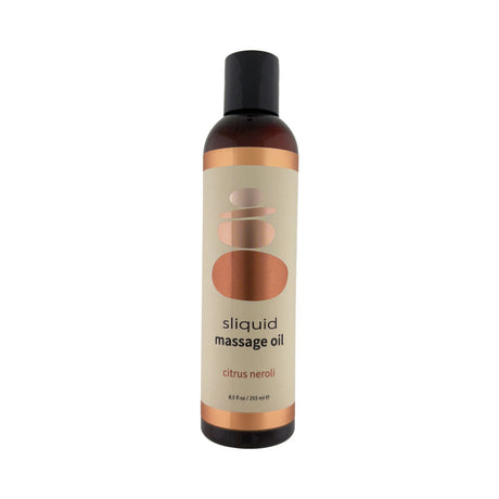 Sliquid Massage Oil Citrus Neroli 8.5 Oz in a sleek bottle with a modern label design, perfect for nourishing skin.