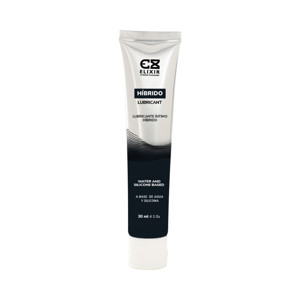 Elixir Personal Hybrid Lubricant 30 ml tube showcasing its water and silicone based formula for enhanced lubrication.