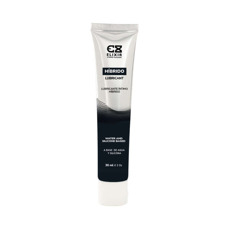 Elixir Personal Hybrid Lubricant 30 ml tube showcasing its water and silicone based formula for enhanced lubrication.