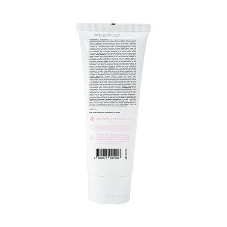 Elixir Lubricant Sensitive Skin 3.4 Oz tube back view with ingredient details and barcode.