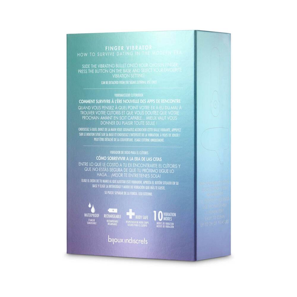 Clitherapy Better Than Your Ex Rechargeable Finger Vibrator packaging with usage instructions and features listed.