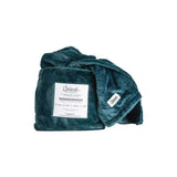 Splash Blanket Furlush Medium Waterproof Throw Emerald Green folded with label showing, soft velvet texture.