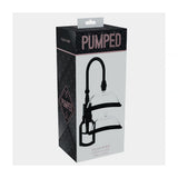 Pumped Manual Vulva Pump Black packaging showcasing adjustable vacuum suction and interchangeable vulva cups.