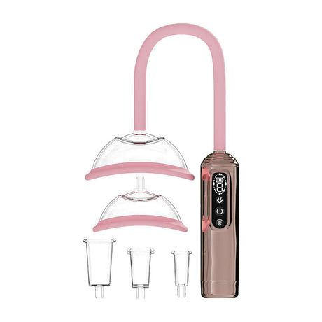 Pumped Automatic Vulva Breast Nipple Pump Rose Gold with suction cups and control panel.
