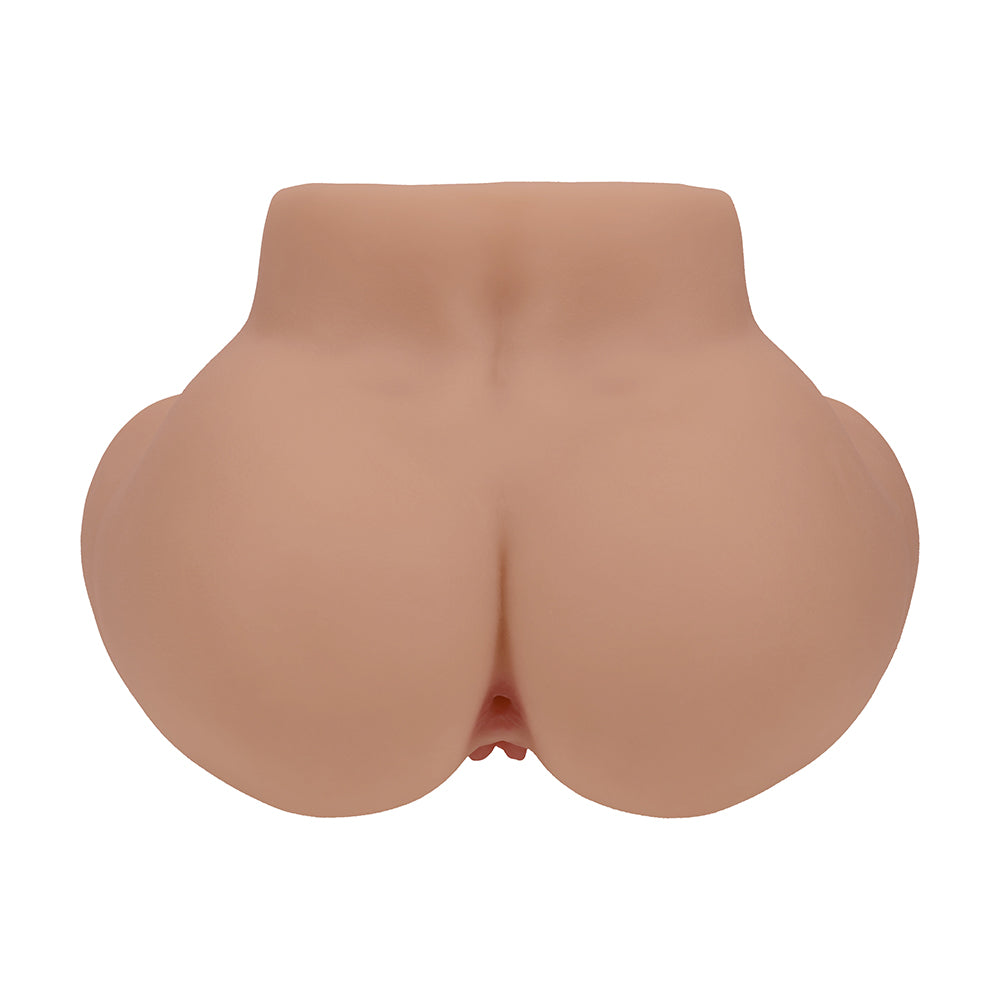 Xkin Bodyforms Lux Arden Dual Entry Vibrating Masturbator Tan rear view showcasing realistic design and dual-entry feature.