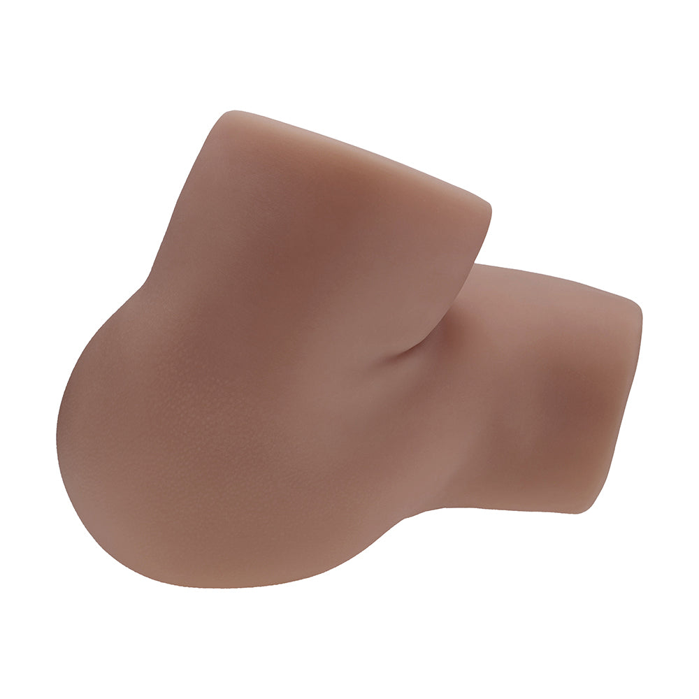 Xkin Bodyforms Clara Vossin Dual Entry Masturbator Brown angled view showcasing realistic design and texture.