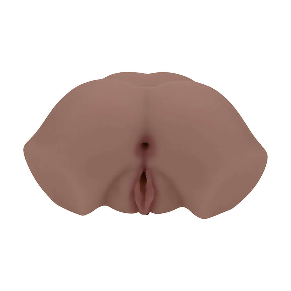 Xkin Bodyforms Eve Rhodes Vibrating Masturbator Brown with dual entry openings and realistic design.