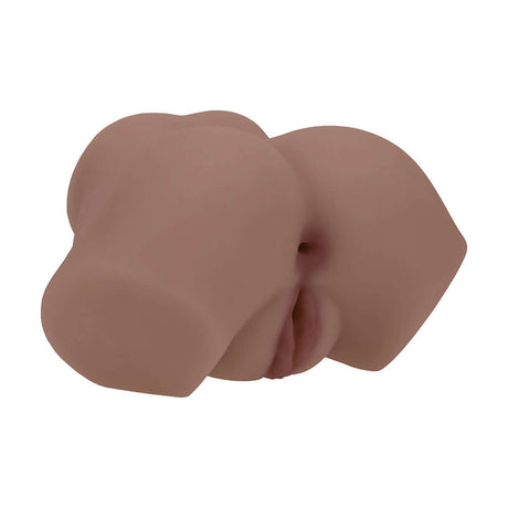 Xkin Bodyforms Eve Rhodes Vibrating Masturbator Brown showing dual entry openings and lifelike design.