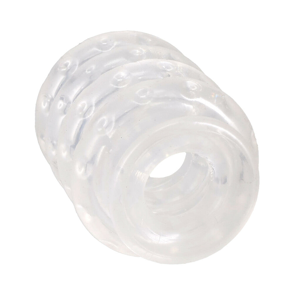 Rock Solid Ball Stretcher Multi-ring System Clear flexible rings for enhanced size and prolonged erections.