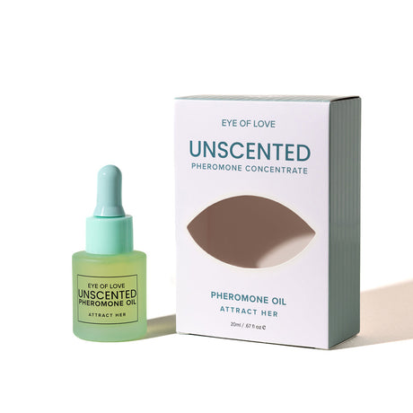 Eye Of Love Unscented Pheromone Concentrate Oil Attract Her 20 ml bottle with its packaging.