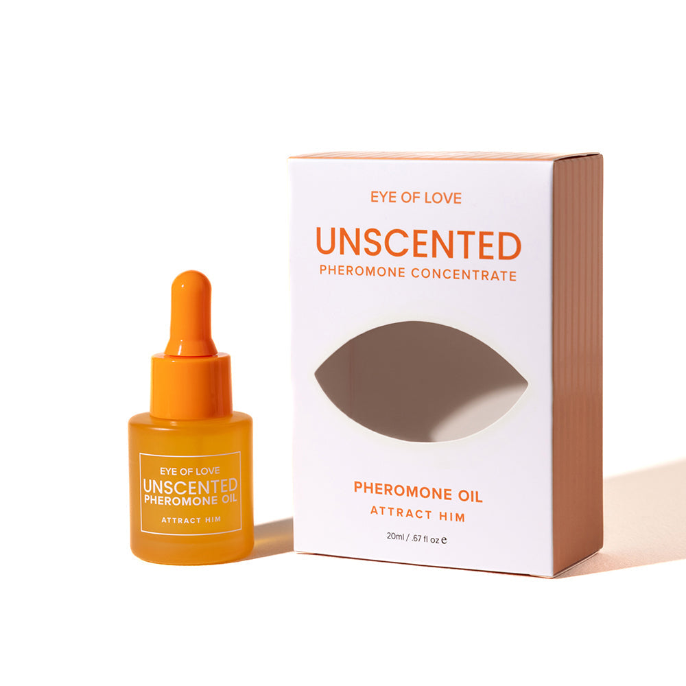 Eye Of Love Unscented Pheromone Concentrate Oil Attract Him 20 ml bottle and packaging.