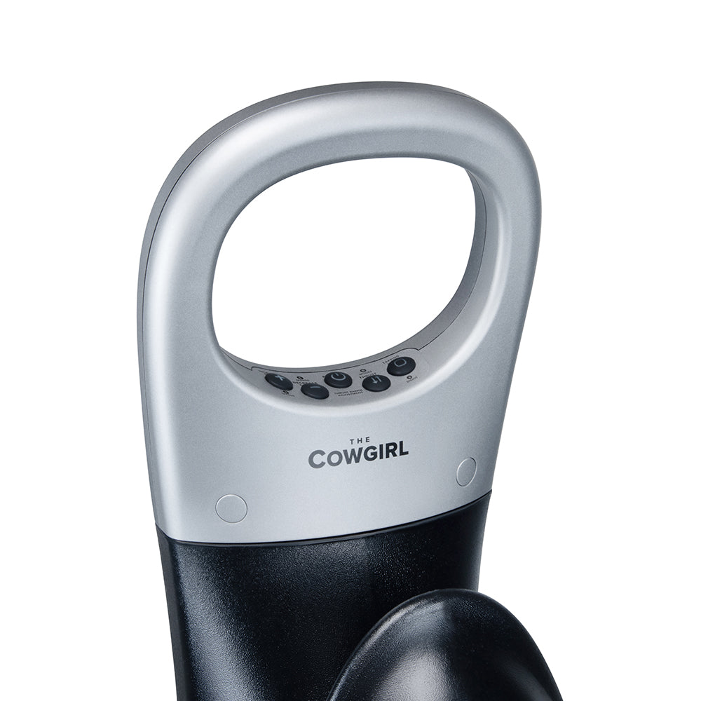 The Cowgirl Thrust Rider Premium Sex Machine ergonomic handle with control panel for adjustable thrusting modes.