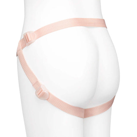 Together Toy Nudefit Strap-on Harness Light shown on mannequin from the side, featuring adjustable straps.