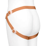 Together Toy Nudefit Strap-on Harness Medium on a model showcasing the adjustable straps and soft materials.