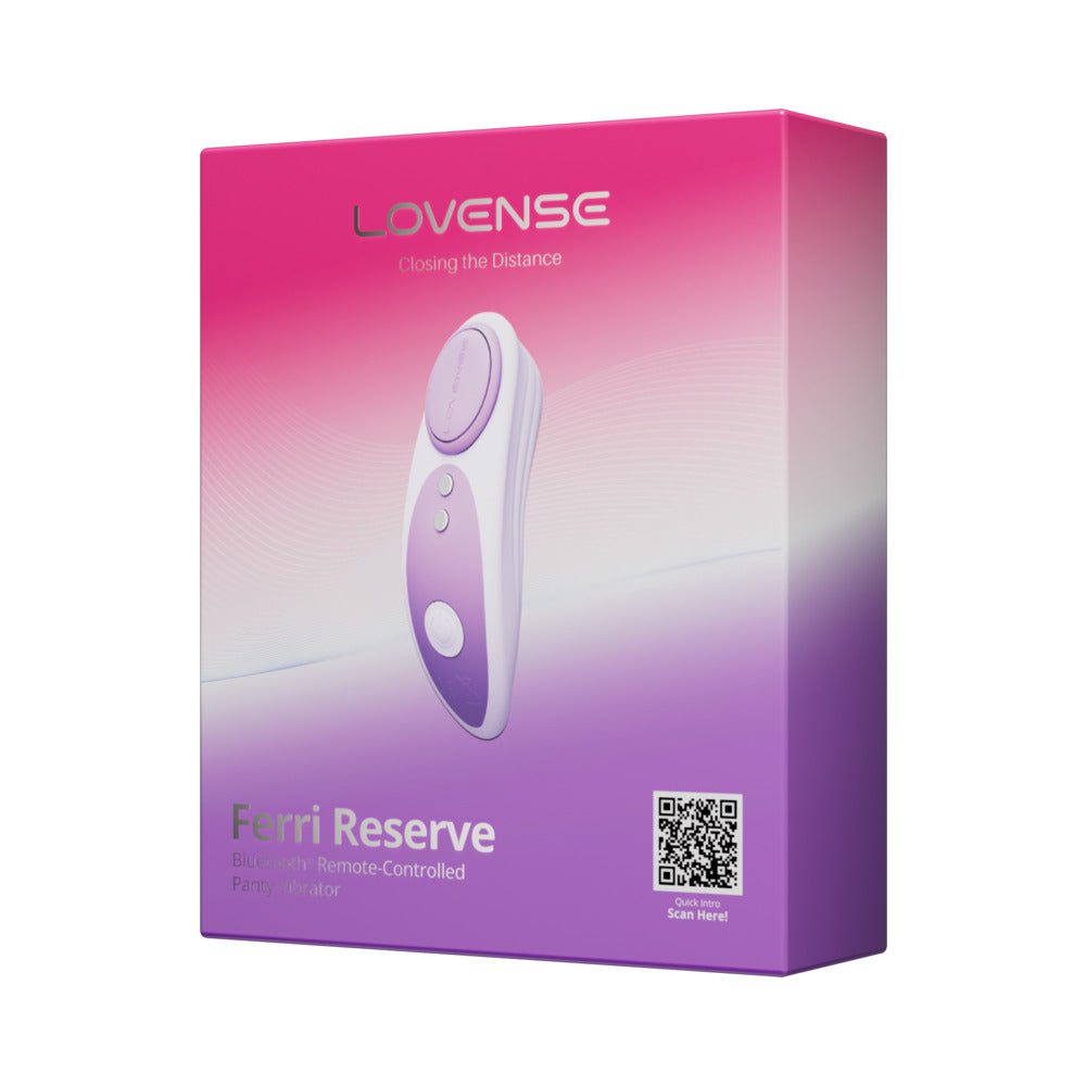 Lovense Ferri Reserve App Control Panty Vibrator Lavender packaging with remote control feature.