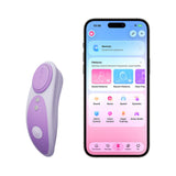 Lovense Ferri Reserve App Control Panty Vibrator Lavender beside smartphone with control app interface.