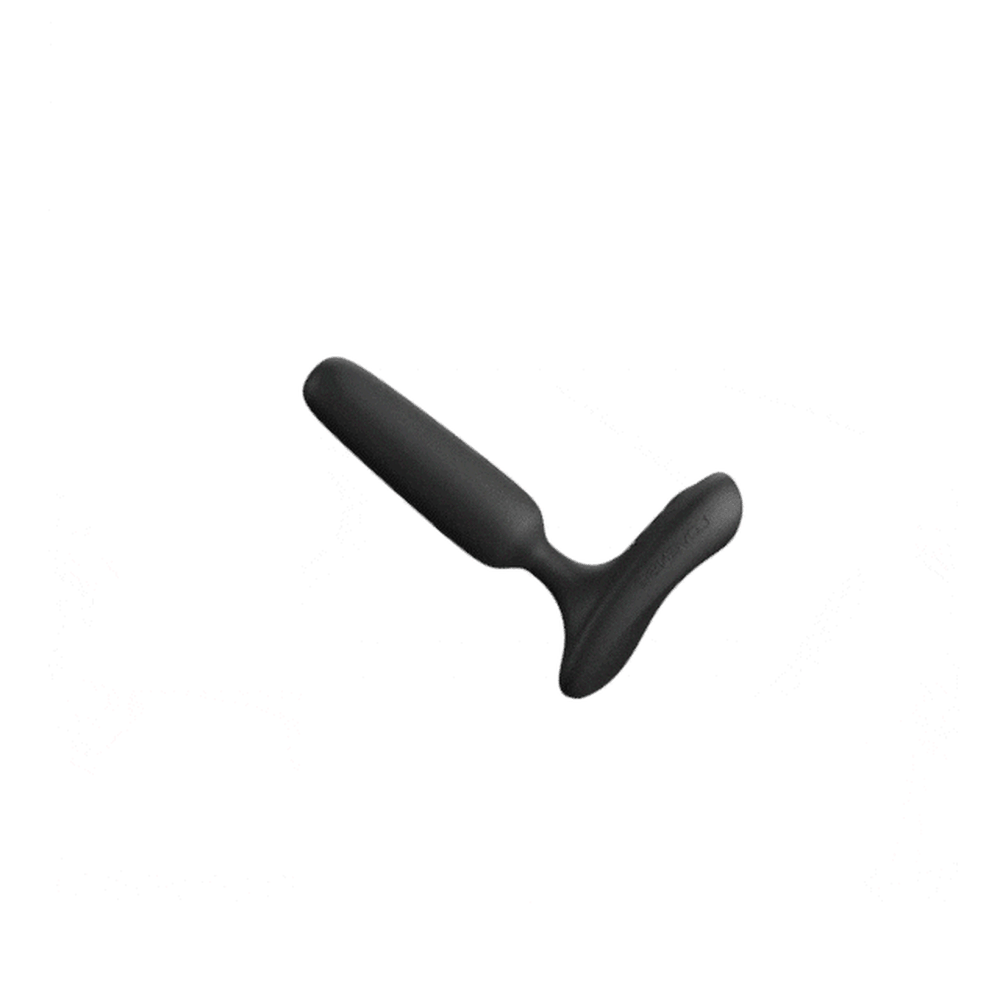 Lovense Glint Touch-Responsive Vibrating Butt Plug Black displayed on a white background, showcasing its smooth design.
