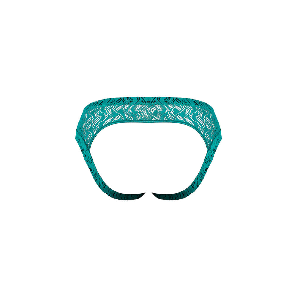 Male Power Ripple Moon Jock Teal S/M showcasing a modern wavy lace design with a bold look and feel.