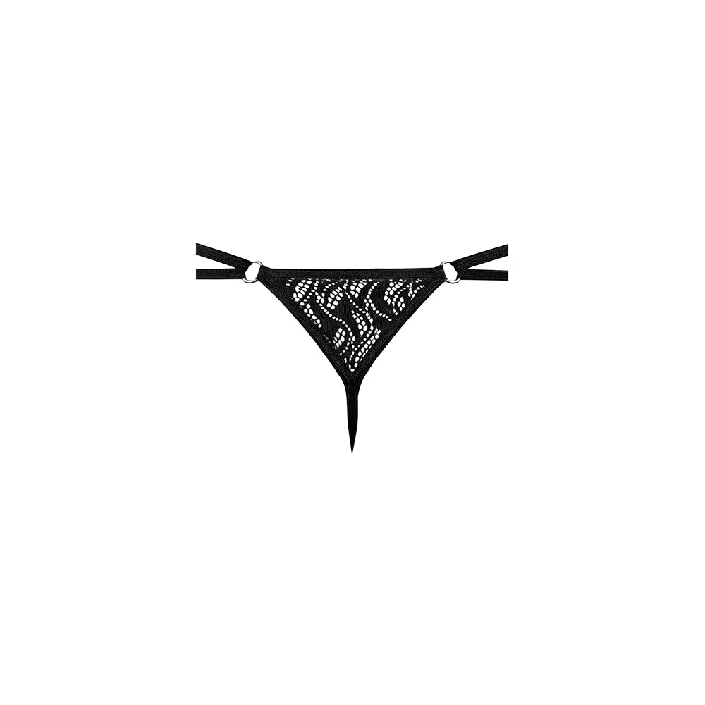 Male Power Ripple Lace Micro V String Black S/M featuring a modern lace design and minimal g-string cut.