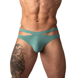 Male Power Eco Cozy Cutout Thong Green L/XL features a modern cutout design and minimal back for stylish comfort.