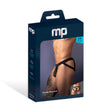 Male Power Mesh 2.0 Strappy Ring Jock Black S M packaging with stylish mesh design and model display.
