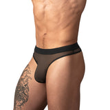 Male Power Mesh 2.0 Bong Thong Black L XL on model, showcasing modern design and breathable mesh fabric.