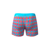 Male Power So Cumfy Gingham Boxer Brief Turquoise S - back view showing turquoise, red, and white gingham pattern.