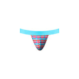 Male Power So Cumfy Gingham Jock Turquoise L XL featuring a vibrant turquoise gingham pattern and stylish design.