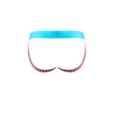 Male Power So Cumfy Gingham Jock Turquoise L XL back view showing colorful gingham pattern and soft waistband.
