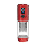 Pumped Sensurge Automatic Heating Suction Masturbator Red featuring a sleek design and digital controls for enhanced pleasure.