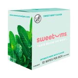 Sweetums Intimate Wipes Sweet Mint Flavor 10 Pack box with mint leaves design for refreshing personal hygiene.