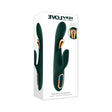 Evolved Golden Goddess G-spot Flicker Green vibrator in elegant packaging, designed for dual-action stimulation.