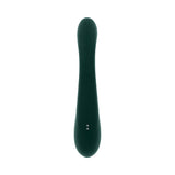Evolved Golden Goddess G-spot Flicker Green ergonomic silicone dual-action vibrator for internal and external stimulation.