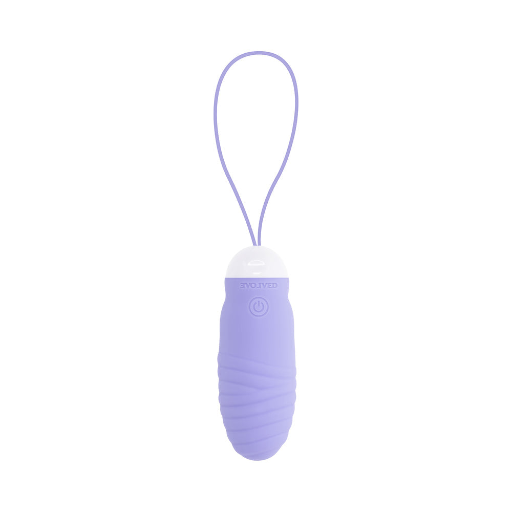 Evolved Energetic Egg Thrusting Vibrating Egg Purple with remote control for deep vibrations and thrusting motion.