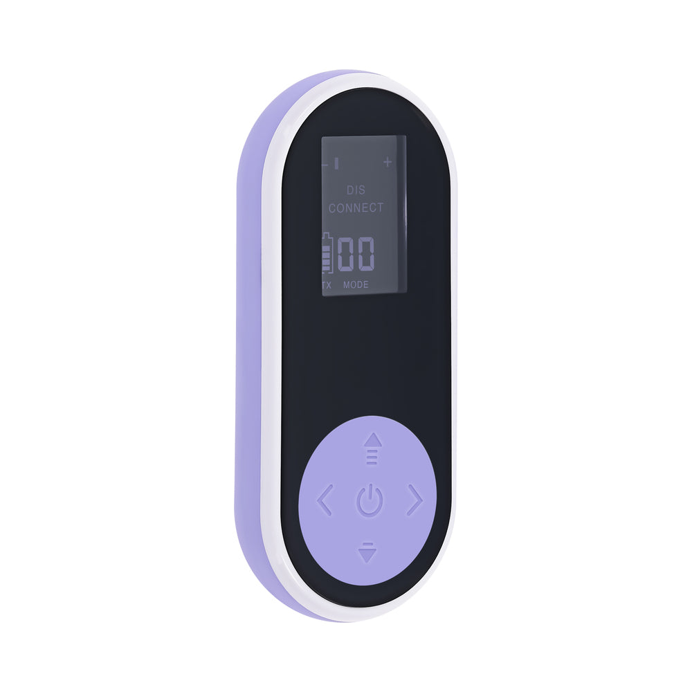 Evolved Energetic Egg Thrusting Vibrating Egg Purple remote control with digital display for easy operation.