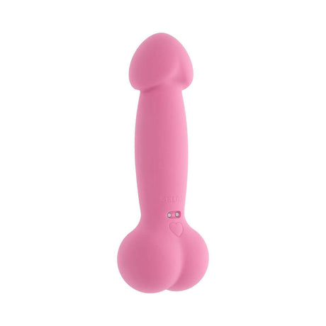 Selopa A Bit Nutty Floppy Phallic Mini Vibrator Pink showcasing flexible shaft and testicle-style handle.