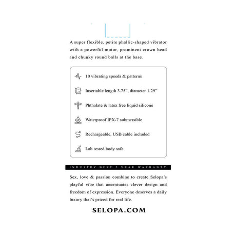 Selopa A Bit Nutty Floppy Phallic Mini Vibrator Pink features 10 vibration settings, waterproof design, and flexibility.
