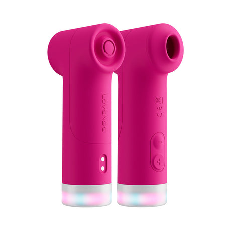 Lovense Fizz Oral-Like Suction & Tapping Massager in vibrant pink design with soft silicone opening.