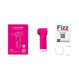 Lovense Fizz Oral-Like Suction & Tapping Massager with pink design, packaging, and accessories.