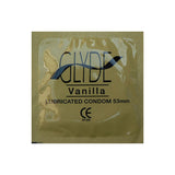 Glyde Ultrathin Latex Condom Vanilla Flavored 12-count packaging with a subtle vanilla design.